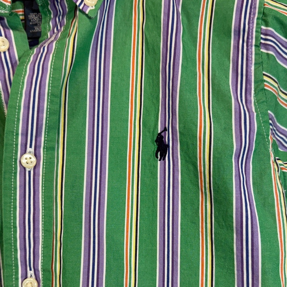 Ralph Lauren Boys Shirt Button Down long Sleeve With Green and Purple Strips EUC - Picture 3 of 9